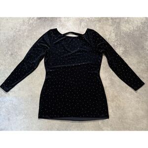 Cache Shirt Womens Large Black Gold Beaded Tunic Velvet Holiday Festive‎